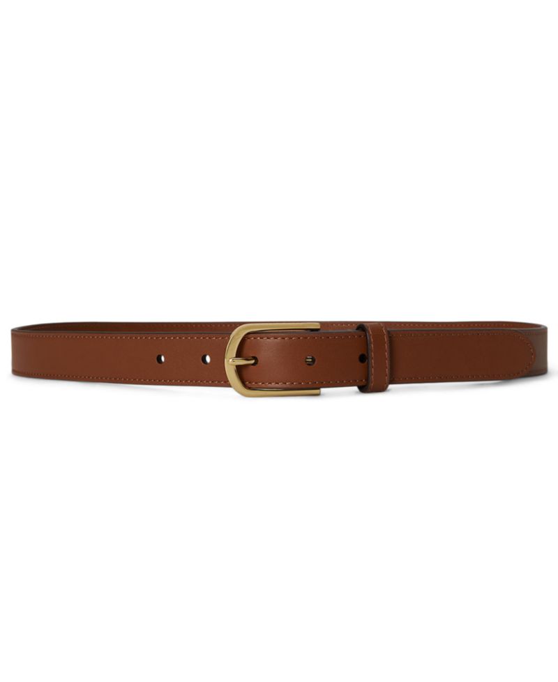 Women's Rounded-Buckle Leather Skinny Belt