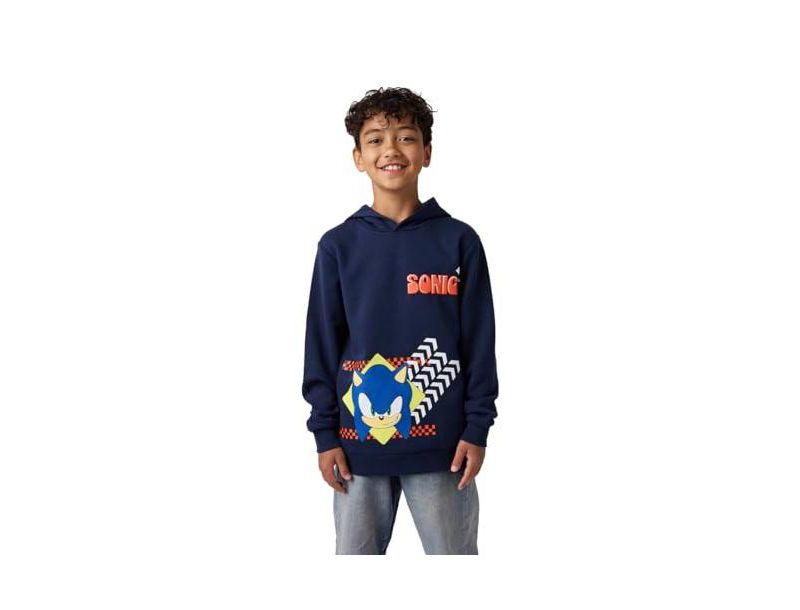 Little Boys Sonic Arrows and Checkered Flags Youth Navy Long Sleeve Hooded Sweatshirt-4
