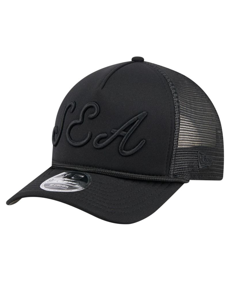 Men's Black Seattle Mariners City Initial 9FORTY A-Frame M-Crown Adjustable Trucker Hat