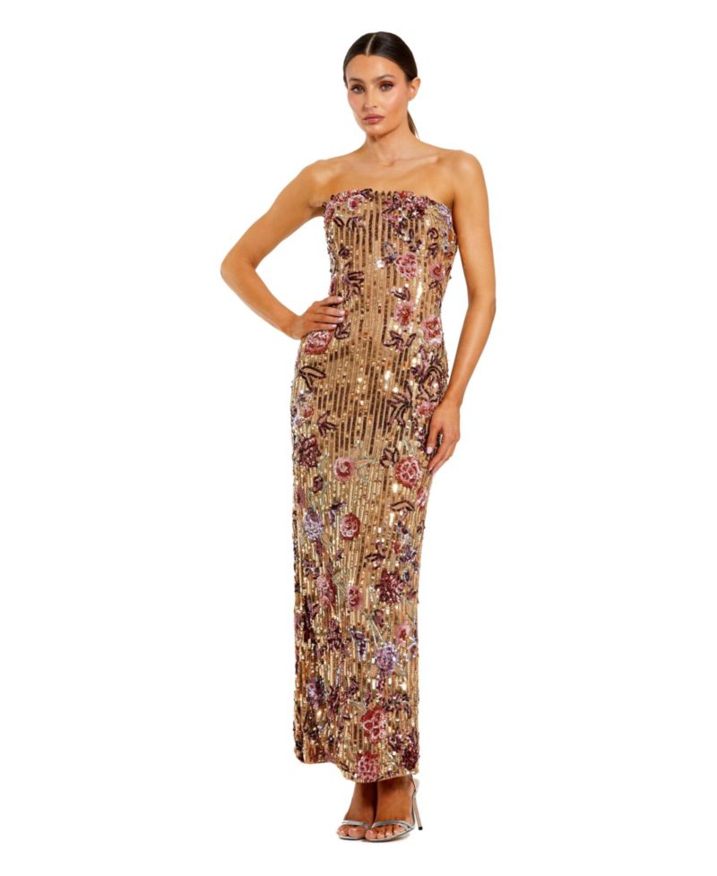 Petite Floral Embellished Strapless Column Dress