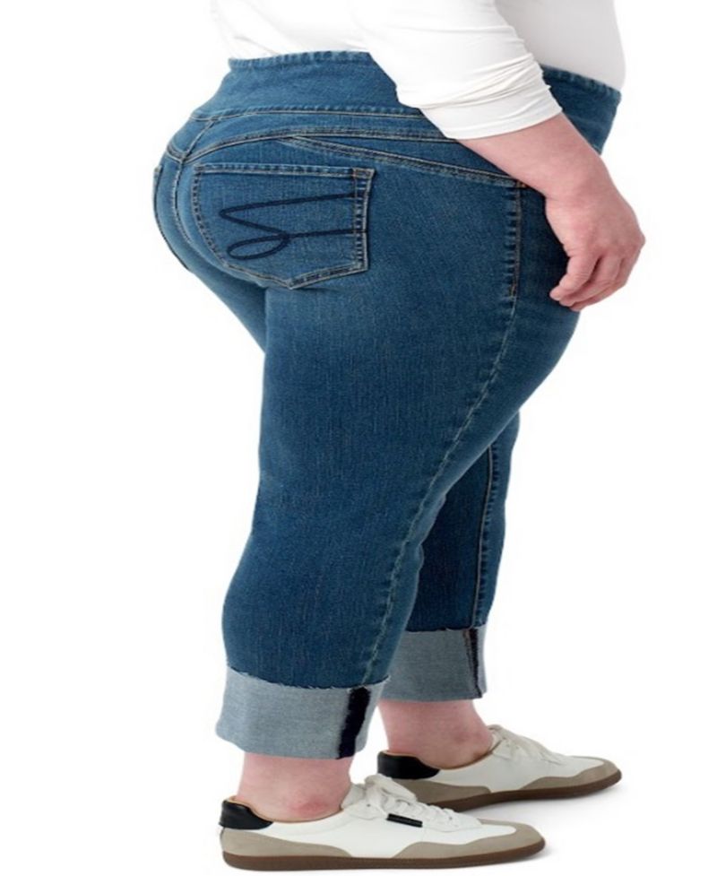 Plus Size Tummy Toner High Cuff Pull On Jeans