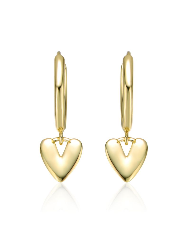 14K Gold Plated Mini Puff Heart Charm Huggie Hoop Earrings