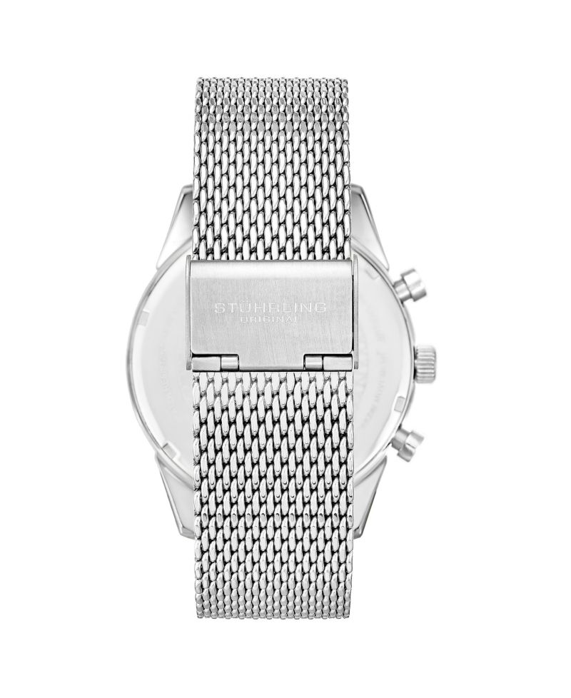 Rialto 3975.9 Men s Chronograph Watch - Quartz Movement, 44mm Silver-Tone Case, Green Dial, Stainless Steel Mesh Bracelet