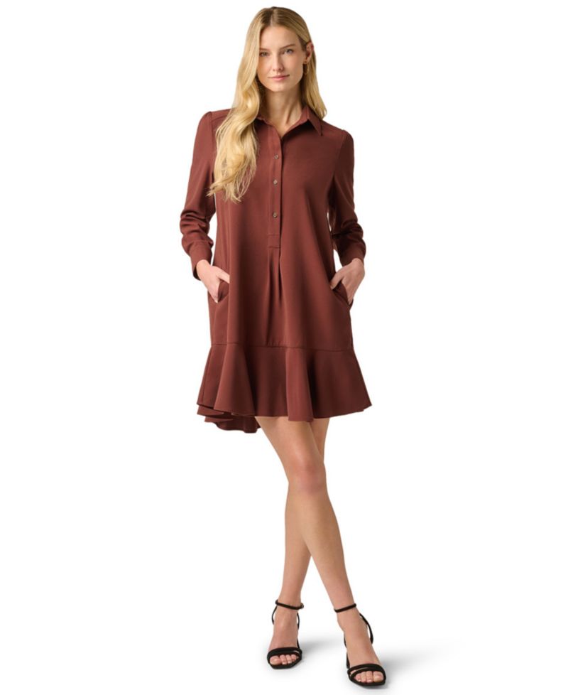 Women's Lace Tiered Shirt Shift Midi Dress