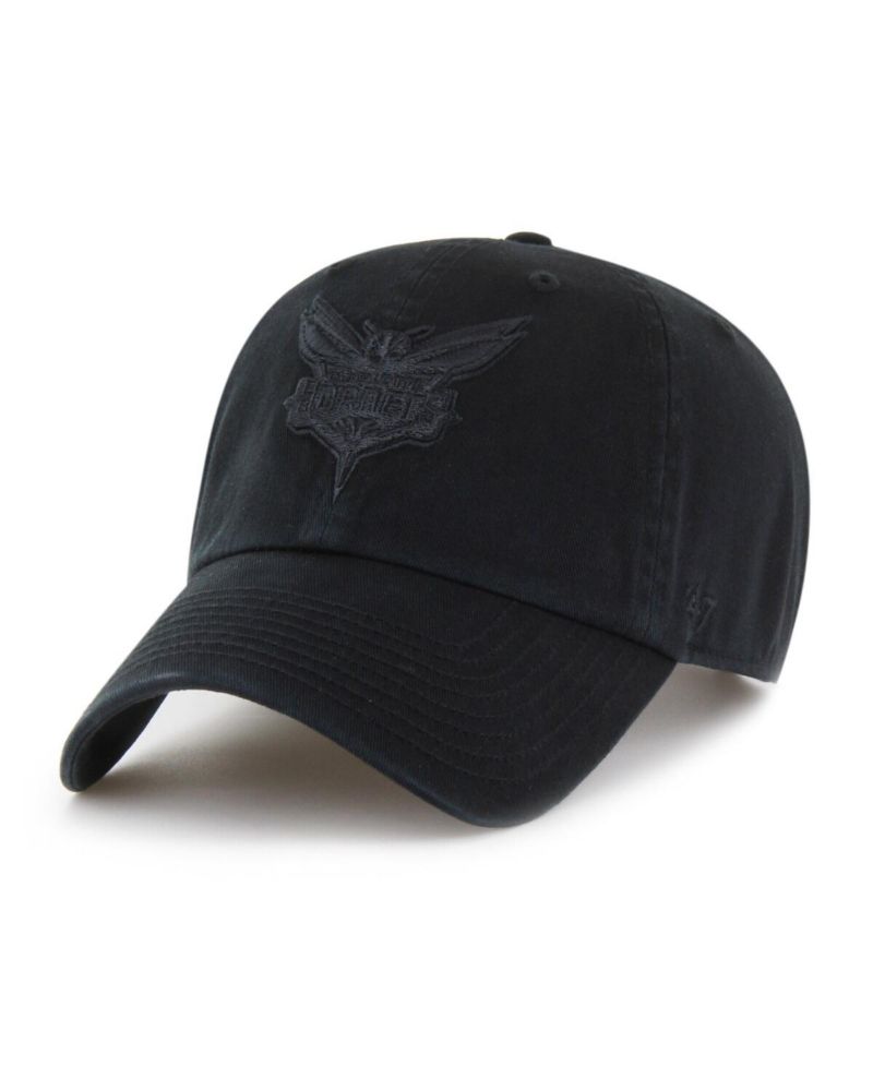 Men's Charlotte Hornets Black on Black Clean Up Adjustable Hat