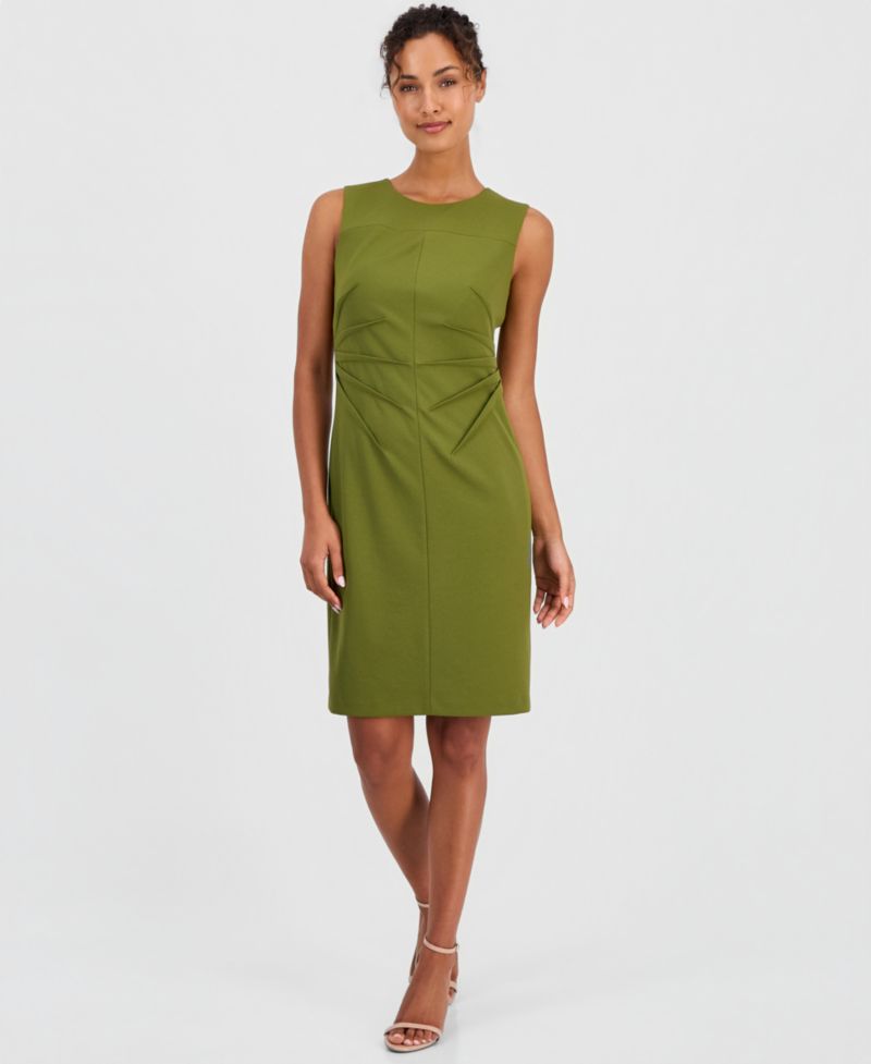 Women's Pleat-Waist Scuba Crepe Sheath Dress