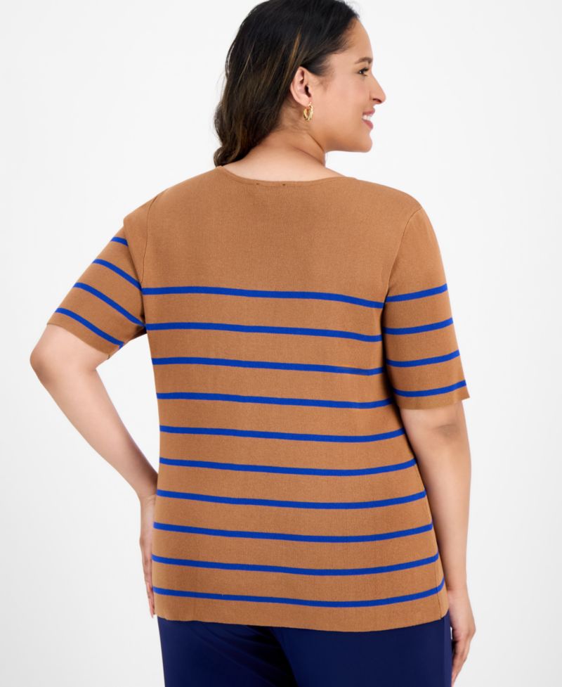 ASL Plus Size Striped Short-Sleeve Top