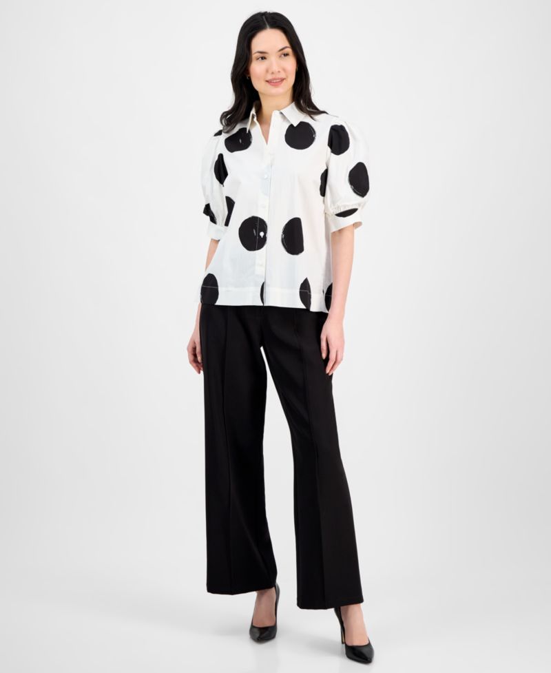 Women's Short-Blouson-Sleeve Button-Front Shirt