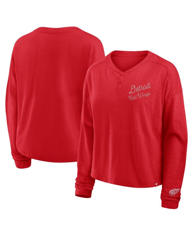 Women's Red Detroit Red Wings Oversized All Out Effort Long Sleeve Henley T-Shirt