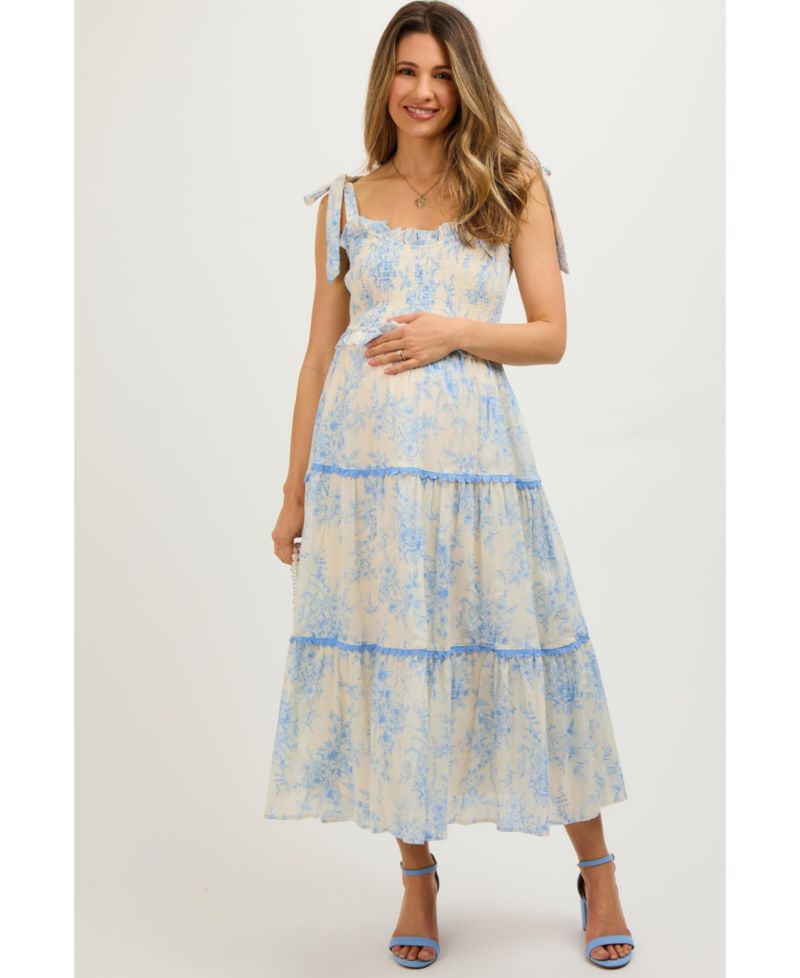 Women's Floral Sleeveless Ruffle Tiered Midi Dress