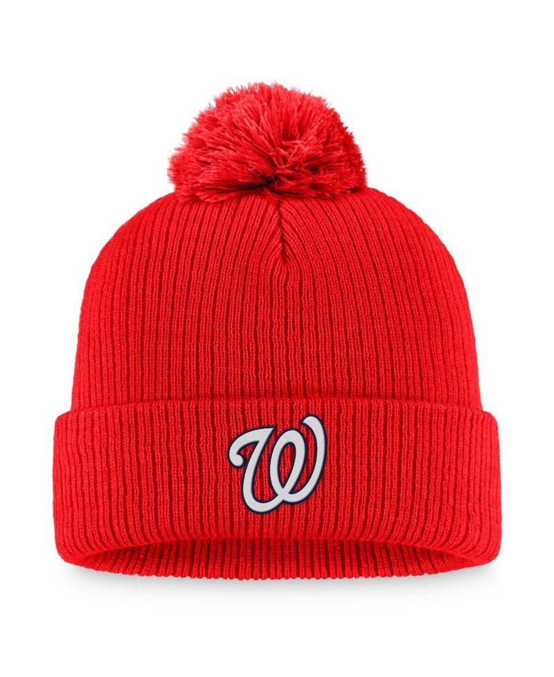 Women's Red Washington Nationals Run The Bases Long Sleeve T-Shirt & Cuffed Knit Hat with Pom Combo Set