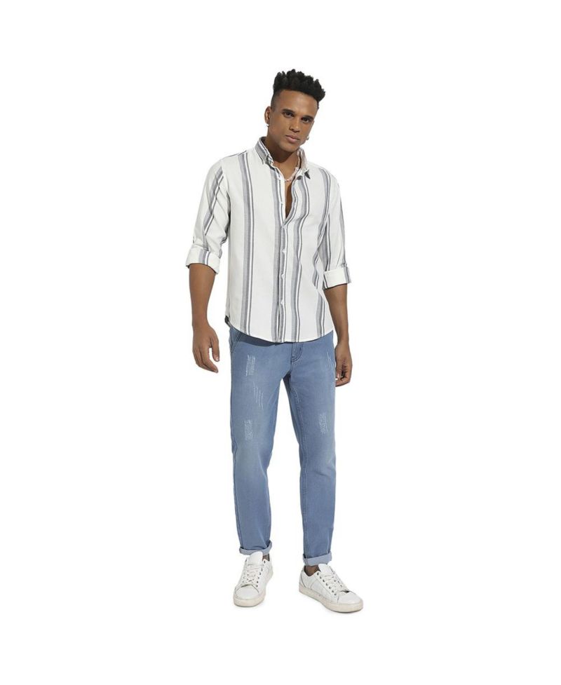 Men's White & Dark Grey Barcode Striped Shirt