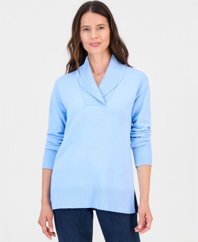 Petite Shawl Collar Cotton-Blend Sweater