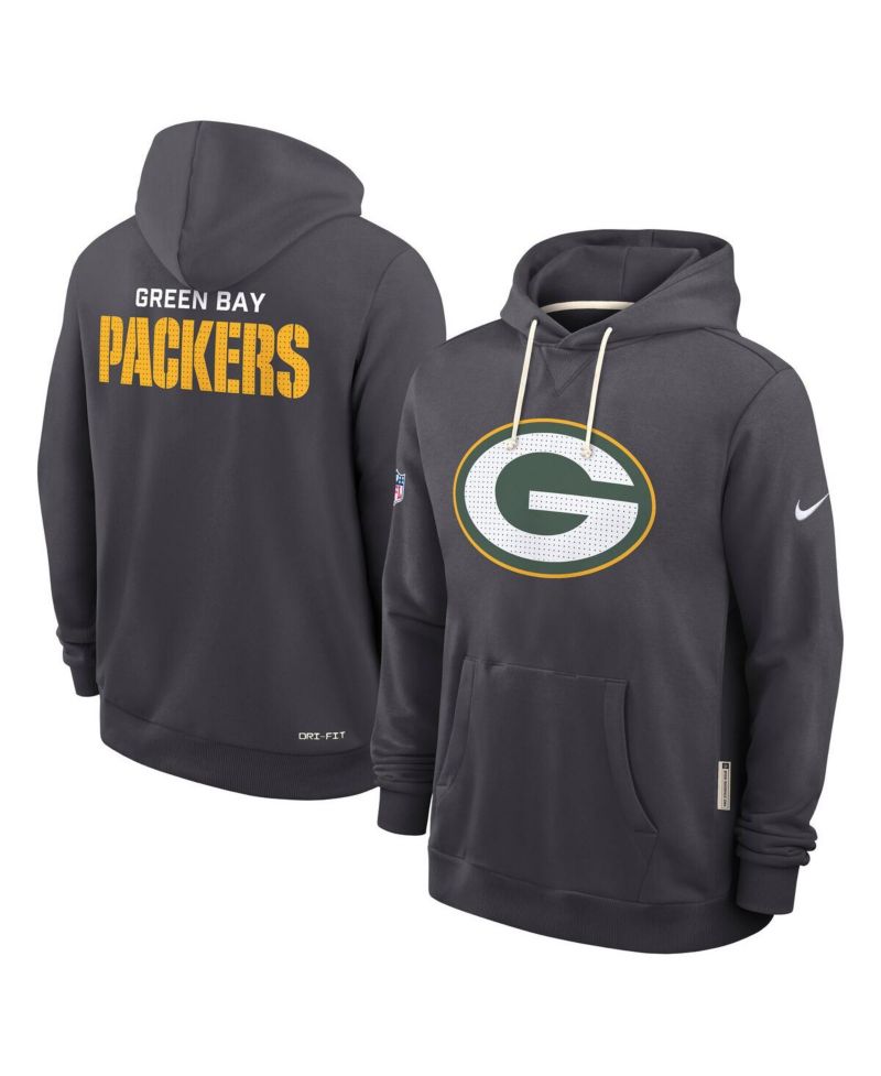 Men's Anthracite Green Bay Packers Sideline Initial Home Performance Pullover Hoodie