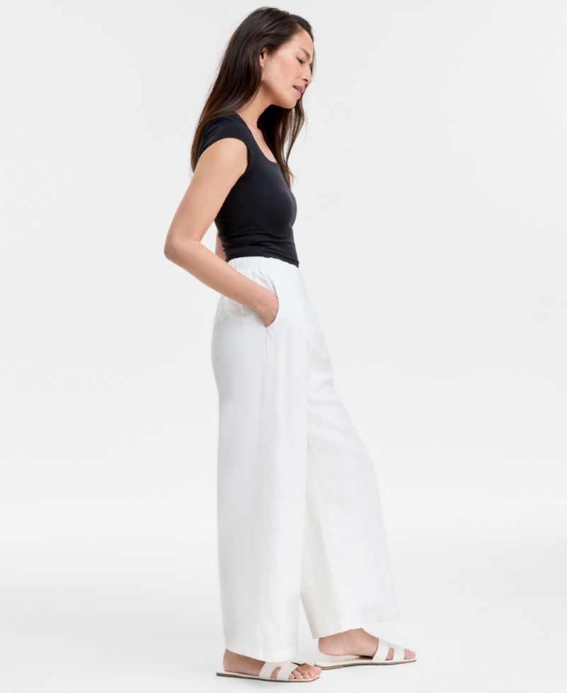 Women's Linen Blend Wide-Leg Pull-On Pants