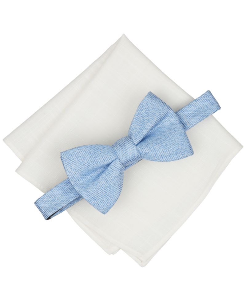 Men's Melange Chevron Solid Bow Tie and Pocket Square, 2-Piece Set