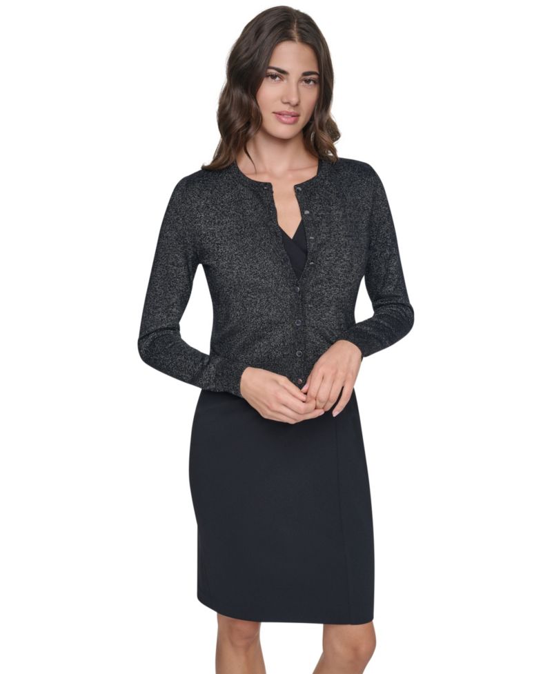 Women's Fitted Crewneck Long-Sleeve Cardigan Sweater