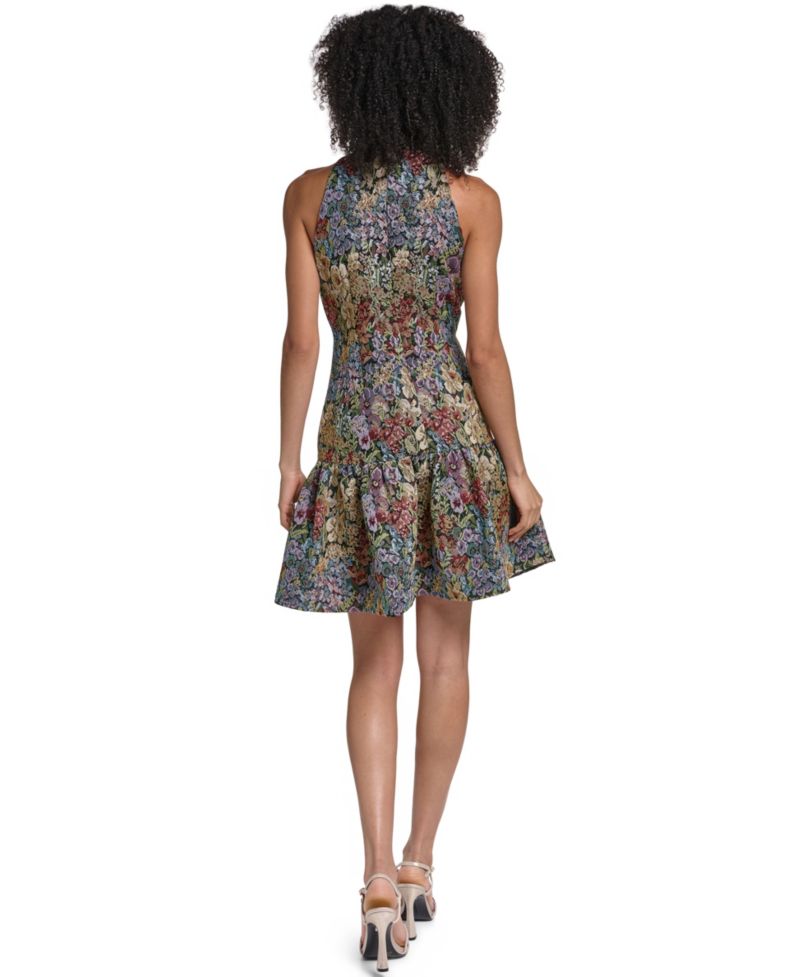 Women's Floral-Tapestry Drop-Waist Halter Dress