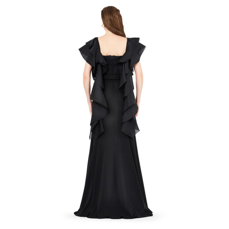 Women's Cascading Sleeves Gown with Embellished Neckline
