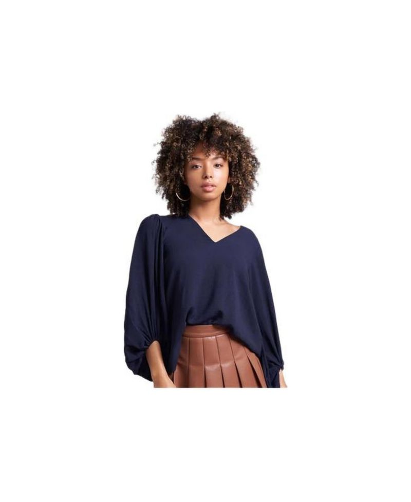 Women's Salem Oversized V-Neck Front Blouse with Balloon Sleeves and Elastic cuff