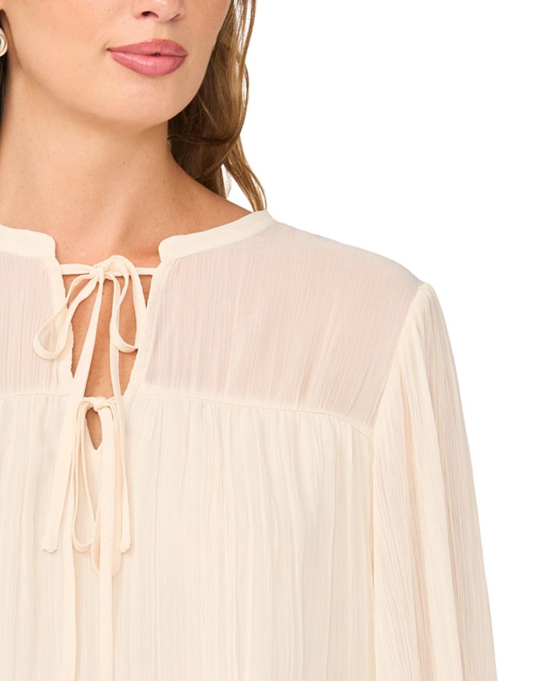 Women's Long-Sleeve Split-Neck Bubble-Hem Blouse