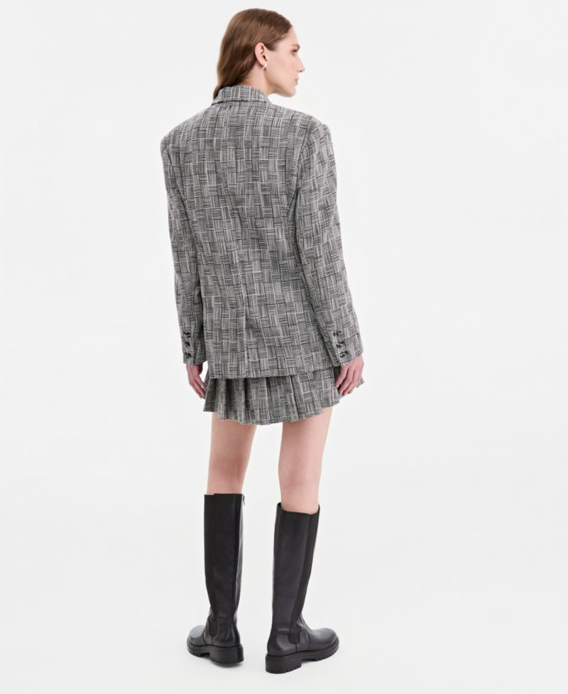 Women's Oversized Houndstooth Plaid Statement Blazer
