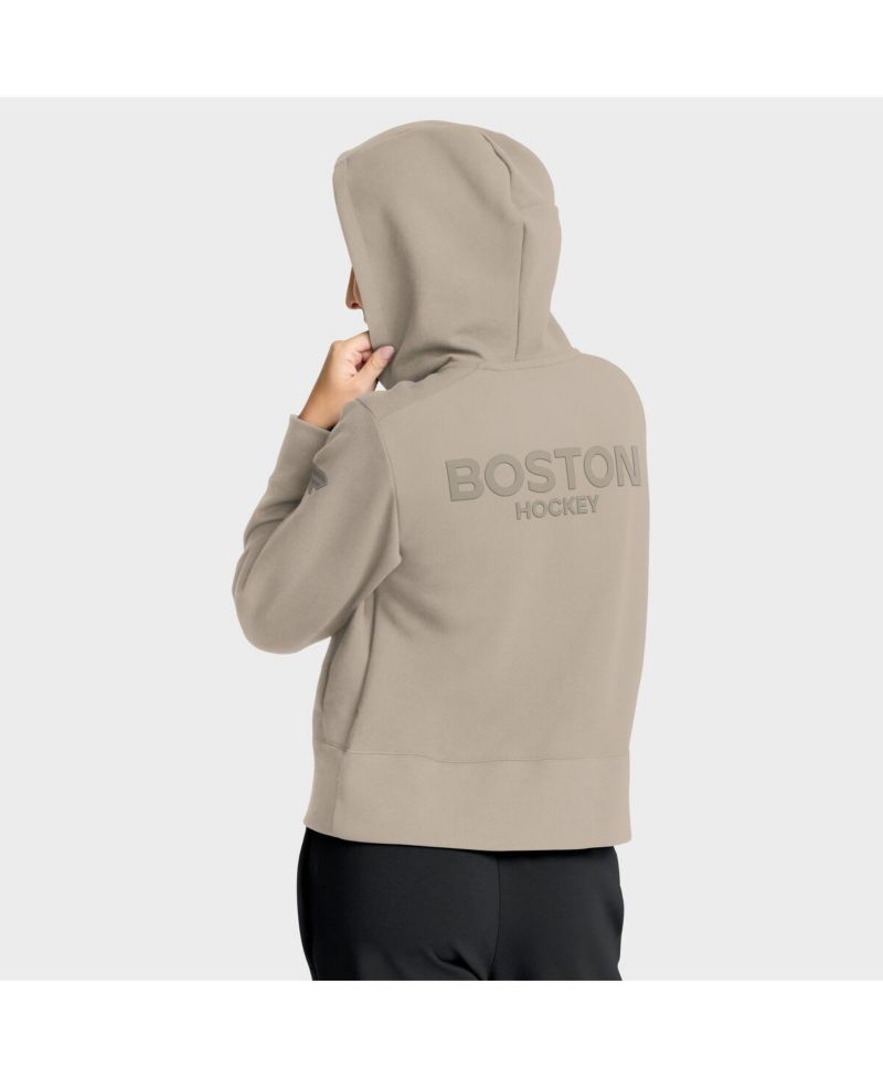 Women's Tan Boston Bruins Authentic Pro Road Tri-Blend Quarter-Zip Hoodie