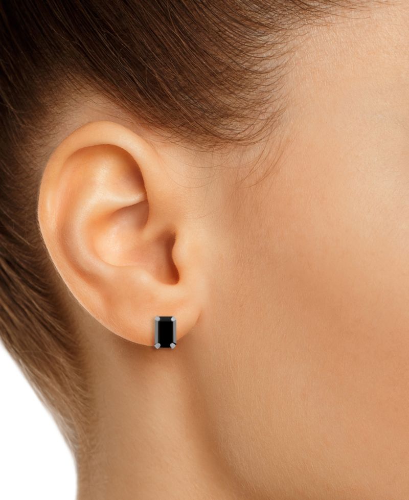 Onyx Emerald-Cut Solitaire Stud Earrings in 10k Gold