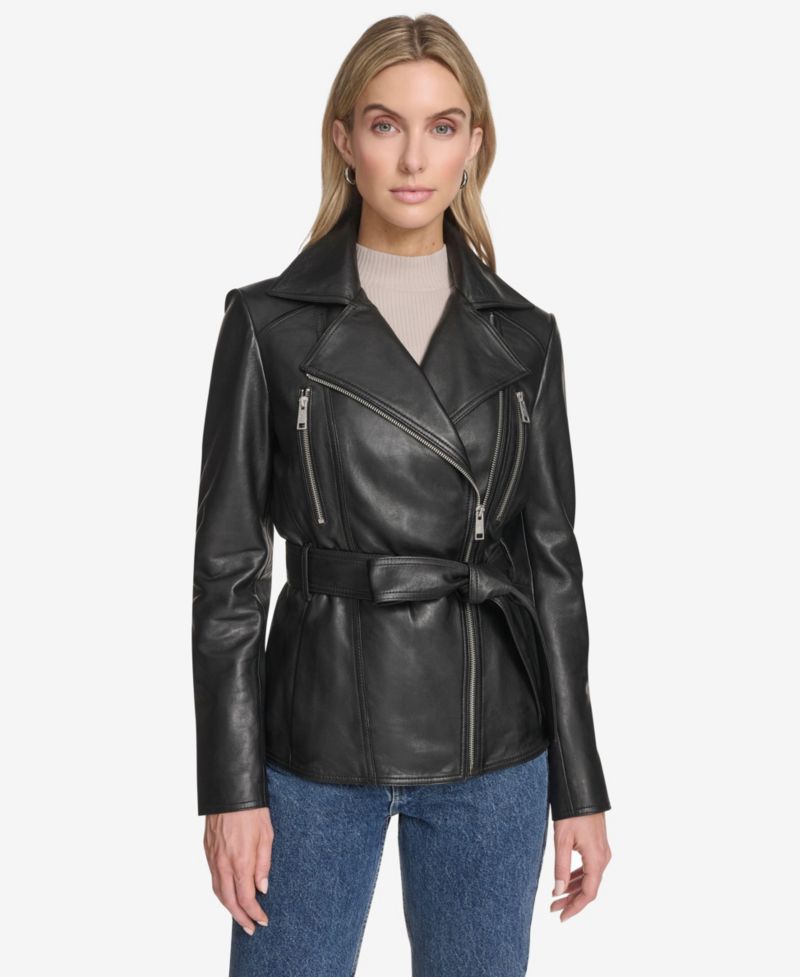Women's Violet Belted Moto Leather Jacket