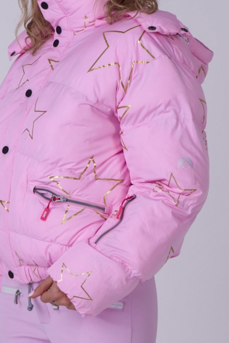 Women's Pink with Stars Chic Puffer Jacket
