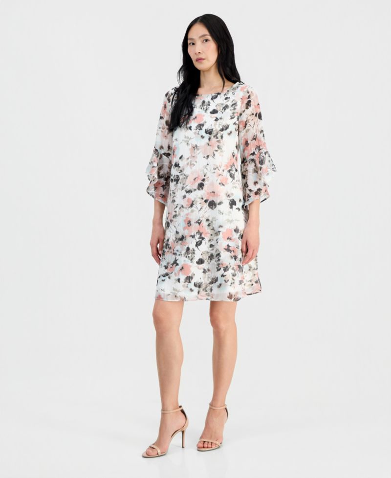 Women's Boat-Neck Flutter-Sleeve Swing Dress