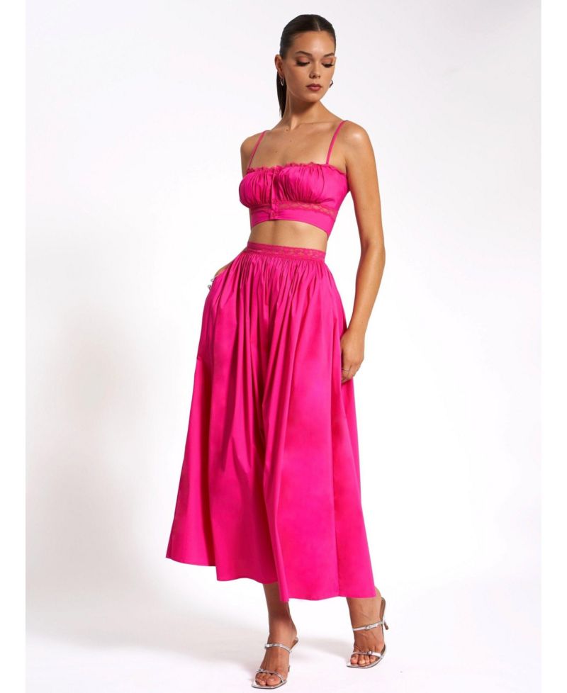Women's Maya Fuchsia Cotton Poplin Top With Lace Trim