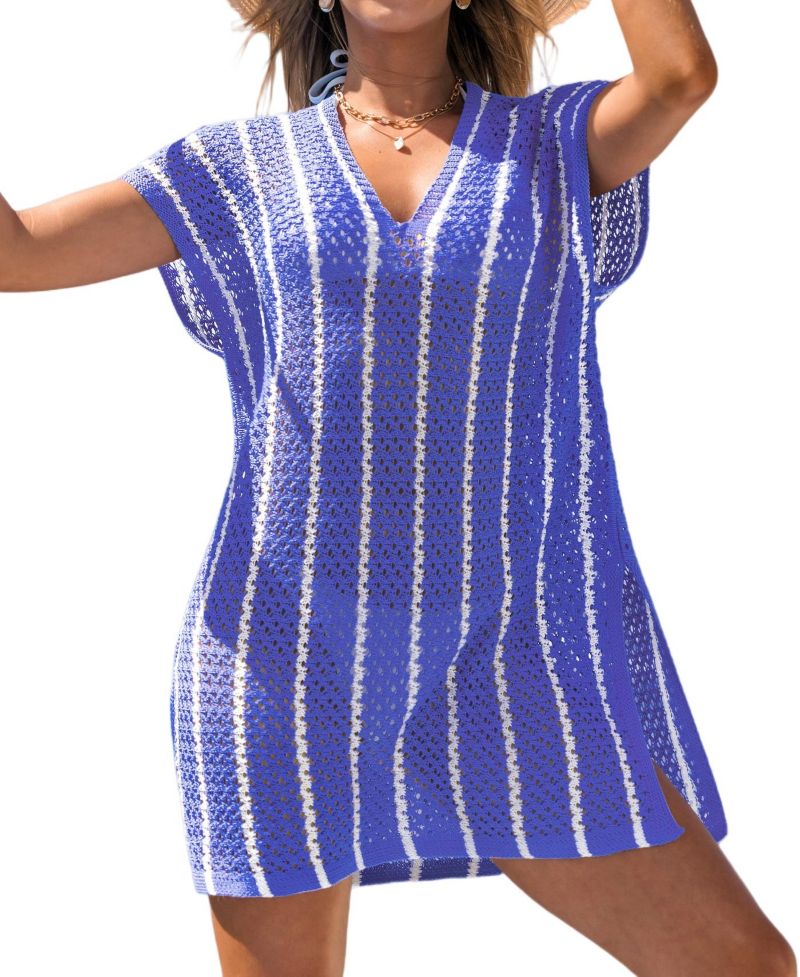 Women's Ocean Wave Striped Knit Cover-Up Dress
