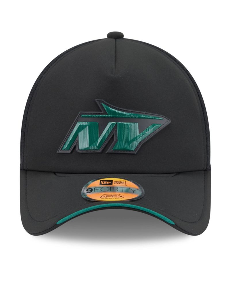 Men's Black New York Jets 2026 Sideline Apex 9FORTY Adjustable Trucker Hat