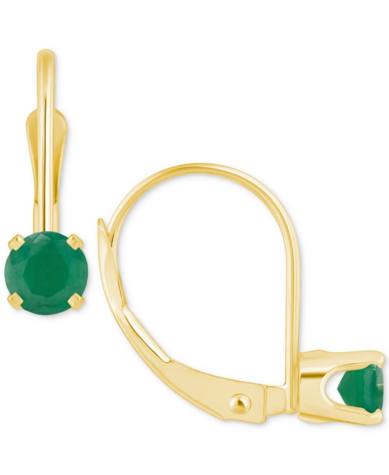 Emerald Solitaire Leverback Earrings (1/2 ct. t.w.) in 14k Gold (Also in Ruby, Sapphire, & Tanzanite)