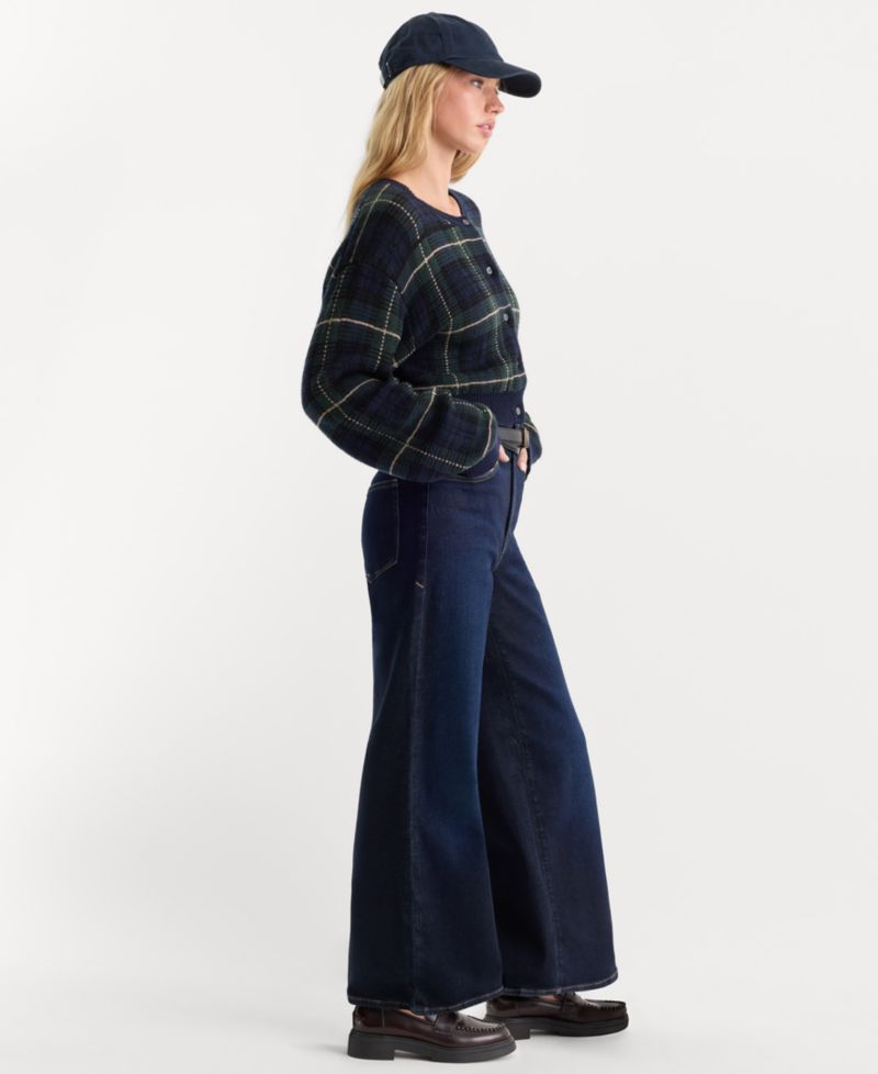 Women's Good Waist Wide-Leg Dark Rinse High-Rise Jeans