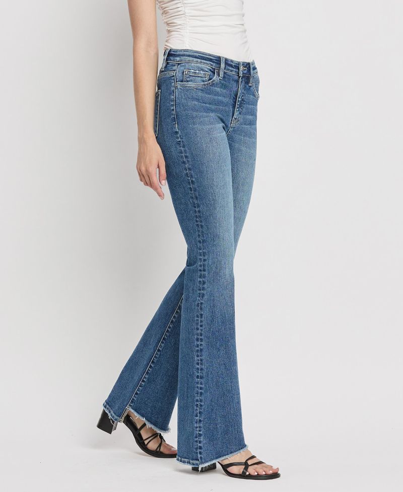 Women's High Rise Slant Hem Flare Jeans