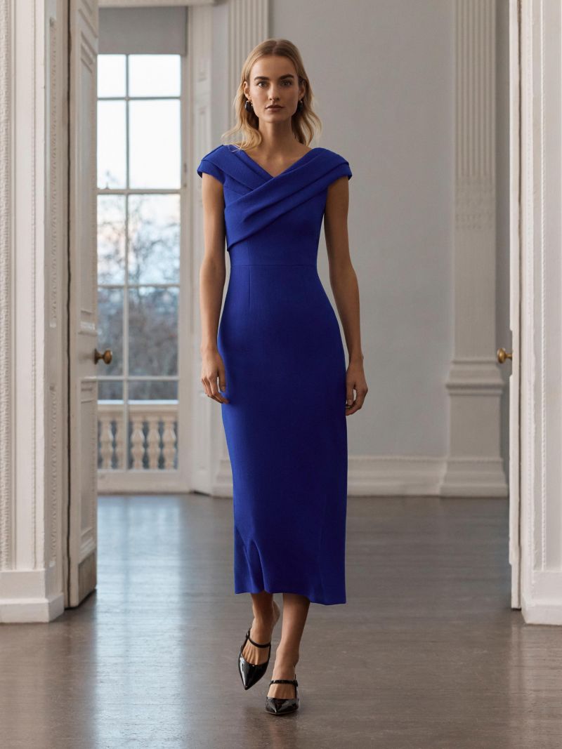 Women's Bodycon Short Sleeve V-Neck Midi Dress