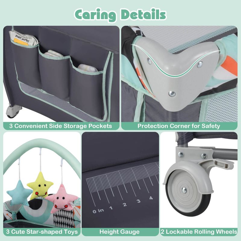 3 in 1 Baby Playard Infant Nursery Center w/ Zippered Door Mint