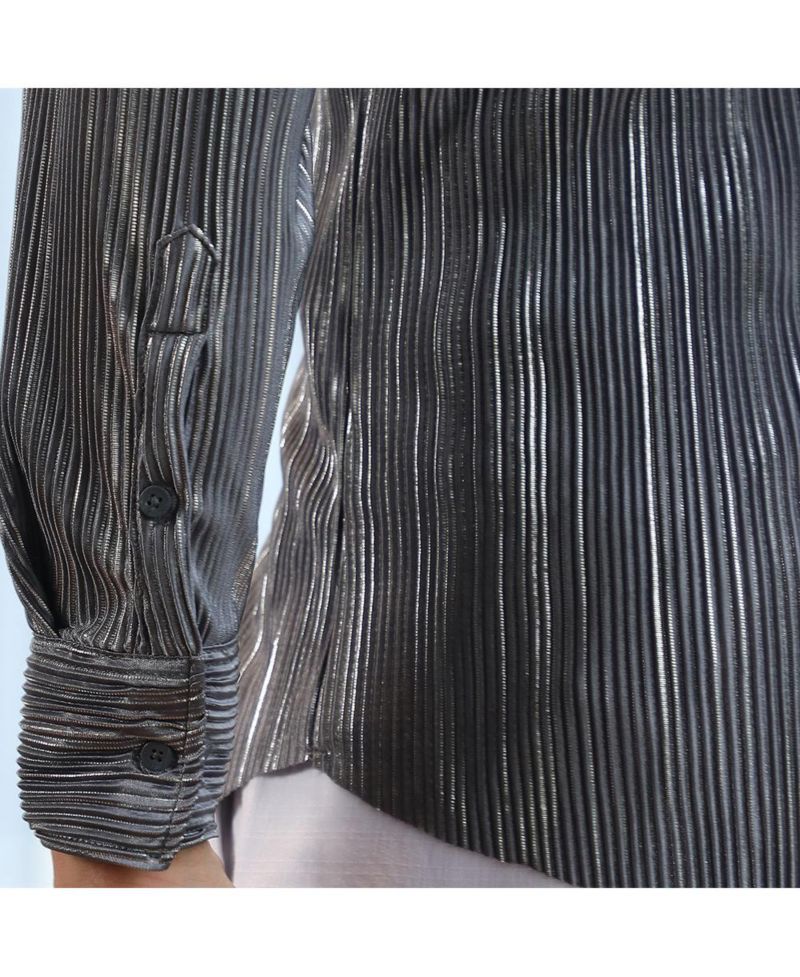 Men's Icy Blue & Metallic Silver Pleat-Creased Shirt