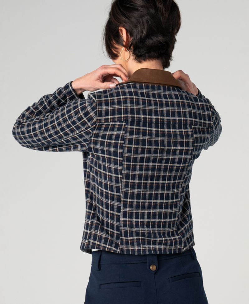 Women's Stretch Plaid Unlined Cropped Blazer