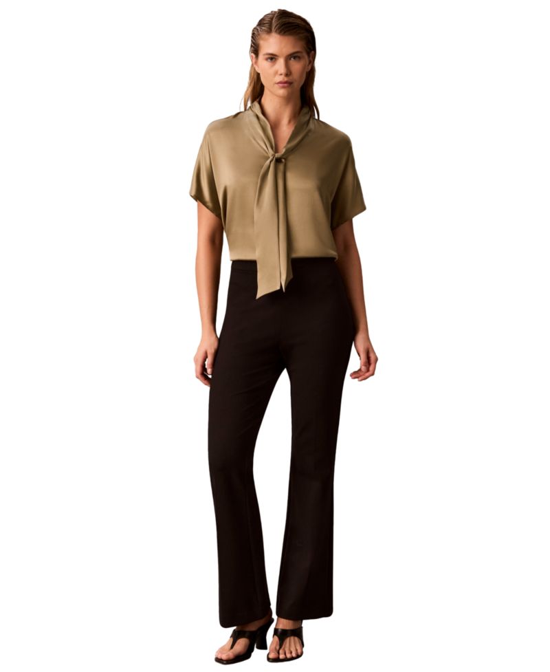 Women's Matte Satin Tie-Neck Blouse