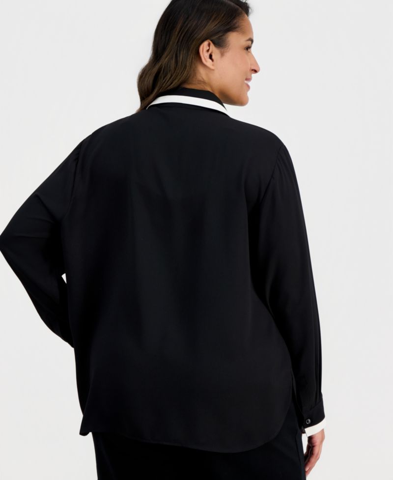Plus Size Spread-Collar Button-Front Blouse