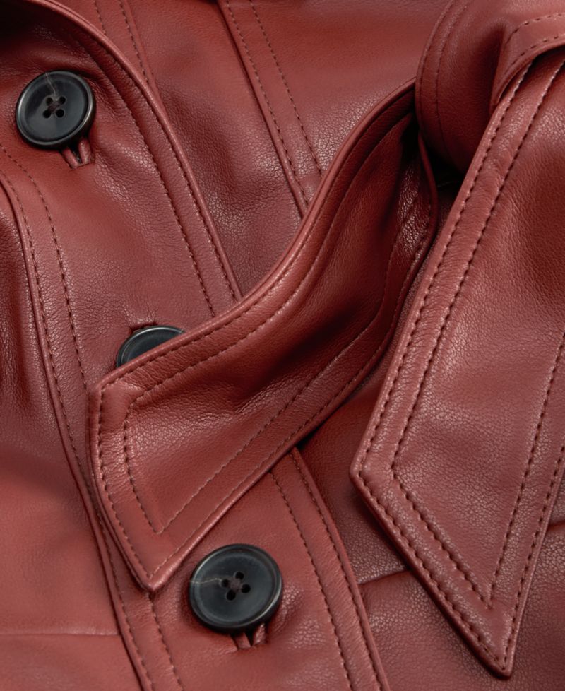 Women's Belted Faux Leather Peplum Shirt Jacket