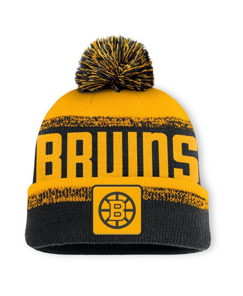 Men's Black/Gold Boston Bruins Fundamentals Thrive Cuffed Pom with Knit Hat