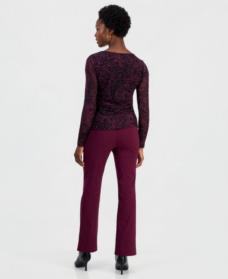 Women's Petite Long-Sleeve Ruched Mesh Top