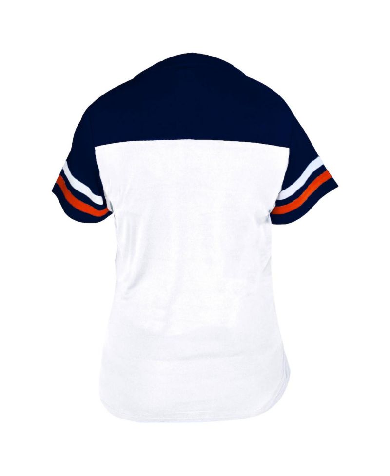Women's White/Navy Houston Astros Plus Size Two-Stripe V-Neck T-Shirt