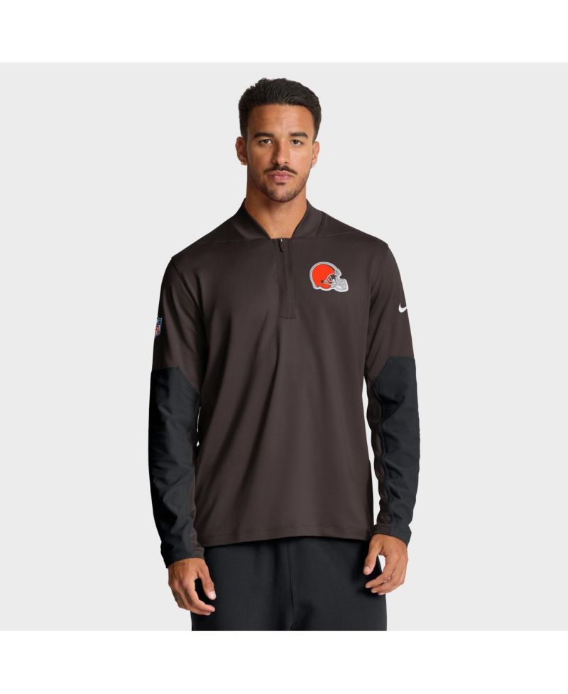 Men's Brown Cleveland Browns Sideline Dri-FIT Half-Zip Pullover Hoodie
