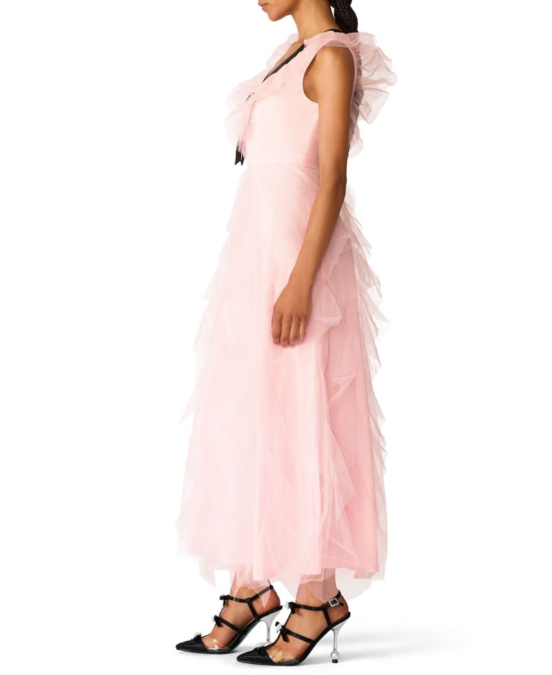x Paris Hilton Juniors' Cascading Tulle Contrast Bow V-Neck Maxi Dress