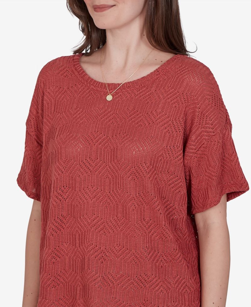 Petite Crochet Diamond Textured Knit Top